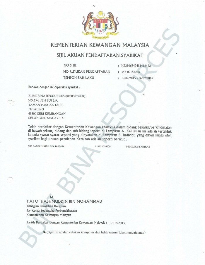 MOF,KOD BIDANG,TARAF BUMI-1